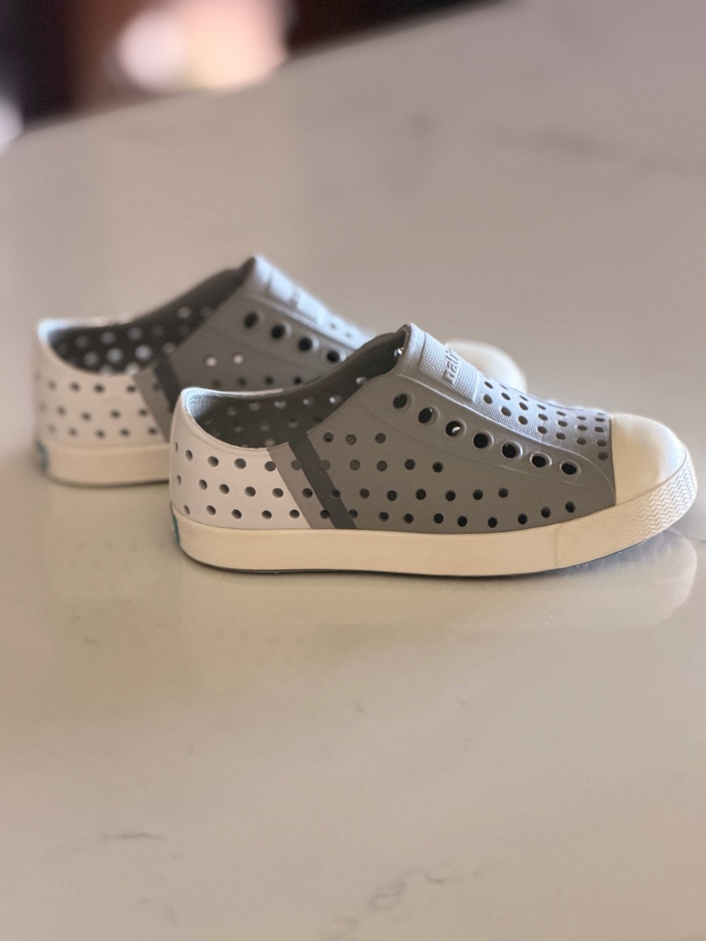 Native Jefferson Slip-Ons Kids Grey and White Perforated Sneakers
